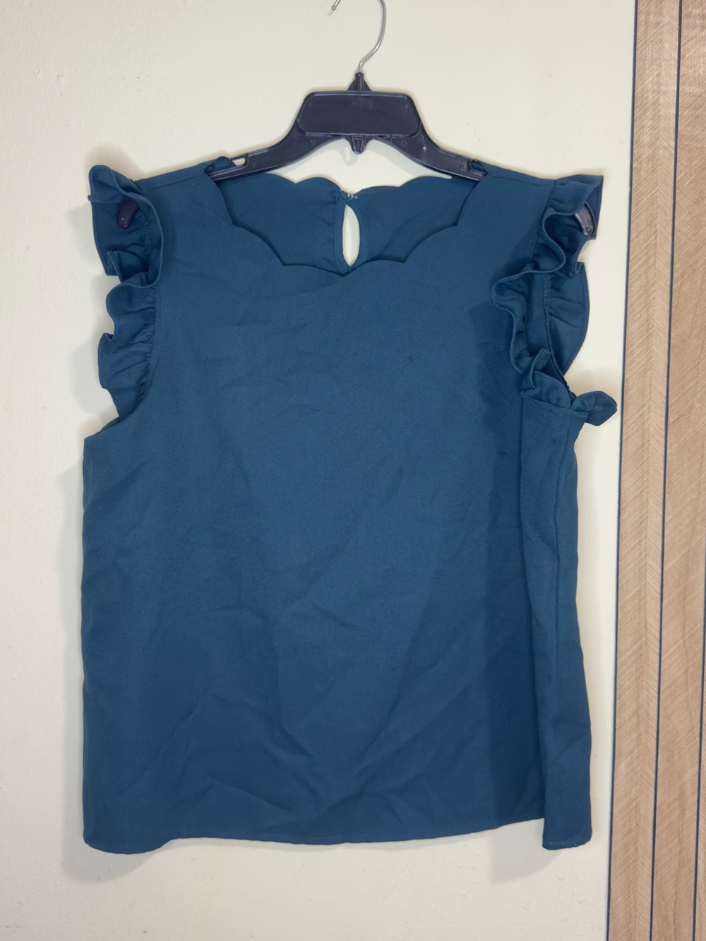 SHEIN Teal Scallop Neck Ruffle Sleeve Shell Top